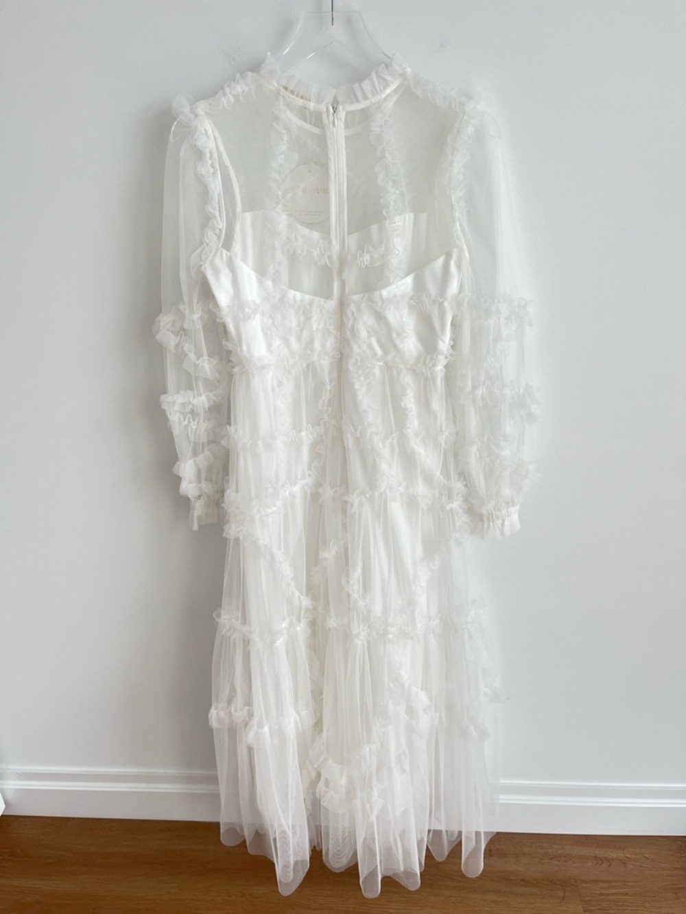 Untamed Petals Dreamer Maxi Dress White Small NWT Sheer Ruffle Bridal Boho - Picture 6 of 13